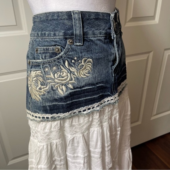 NWT Lucy Paris Denim and Lace Western Layered Skirt - Picture 2 of 16
